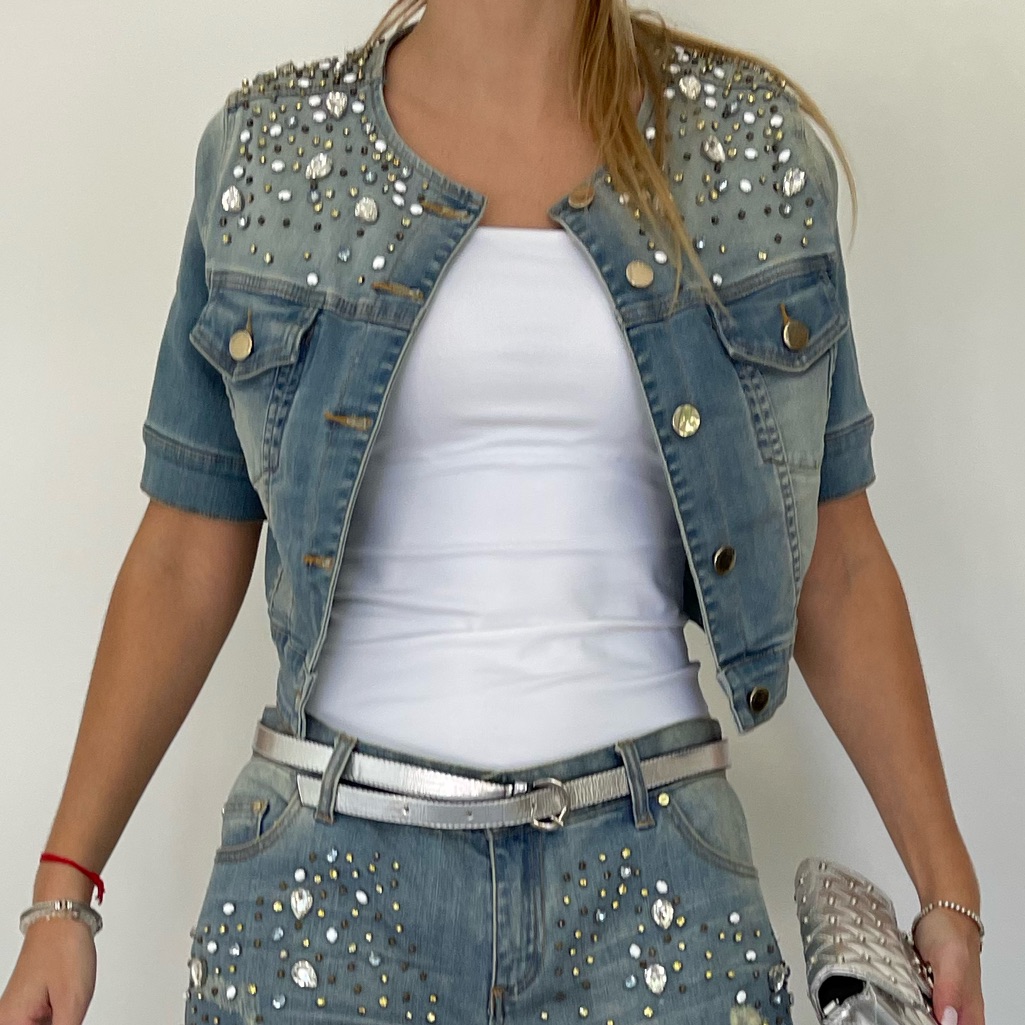 Evona Crystal Embellished Jeans Jacket M